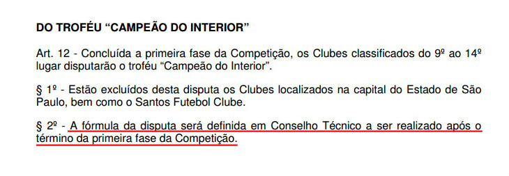  Regulamento do Paulistão 2017 está incompleto no Art.12 que trata do Troféu do Interior!