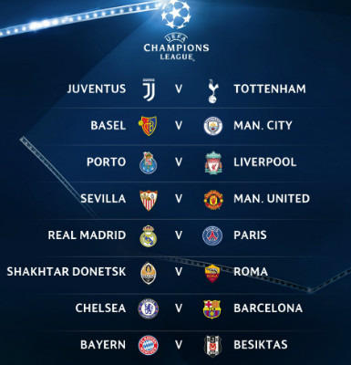Uefa define os jogos das oitavas de final da Liga dos Campeões da Europa