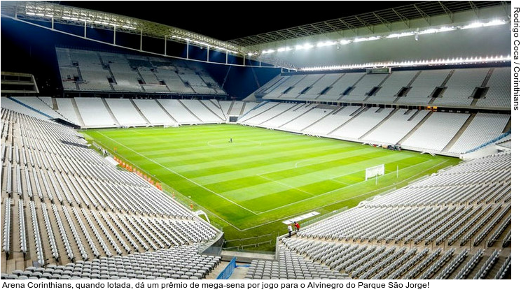  Arena Corinthians, quando lotada, dá um prêmio de mega-sena por jogo para o Alvinegro do Parque São Jorge!