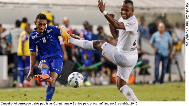  Cruzeiro foi derrotado pelos paulistas Corinthians e Santos pelo placar mínimo no Brasileirão 2015!